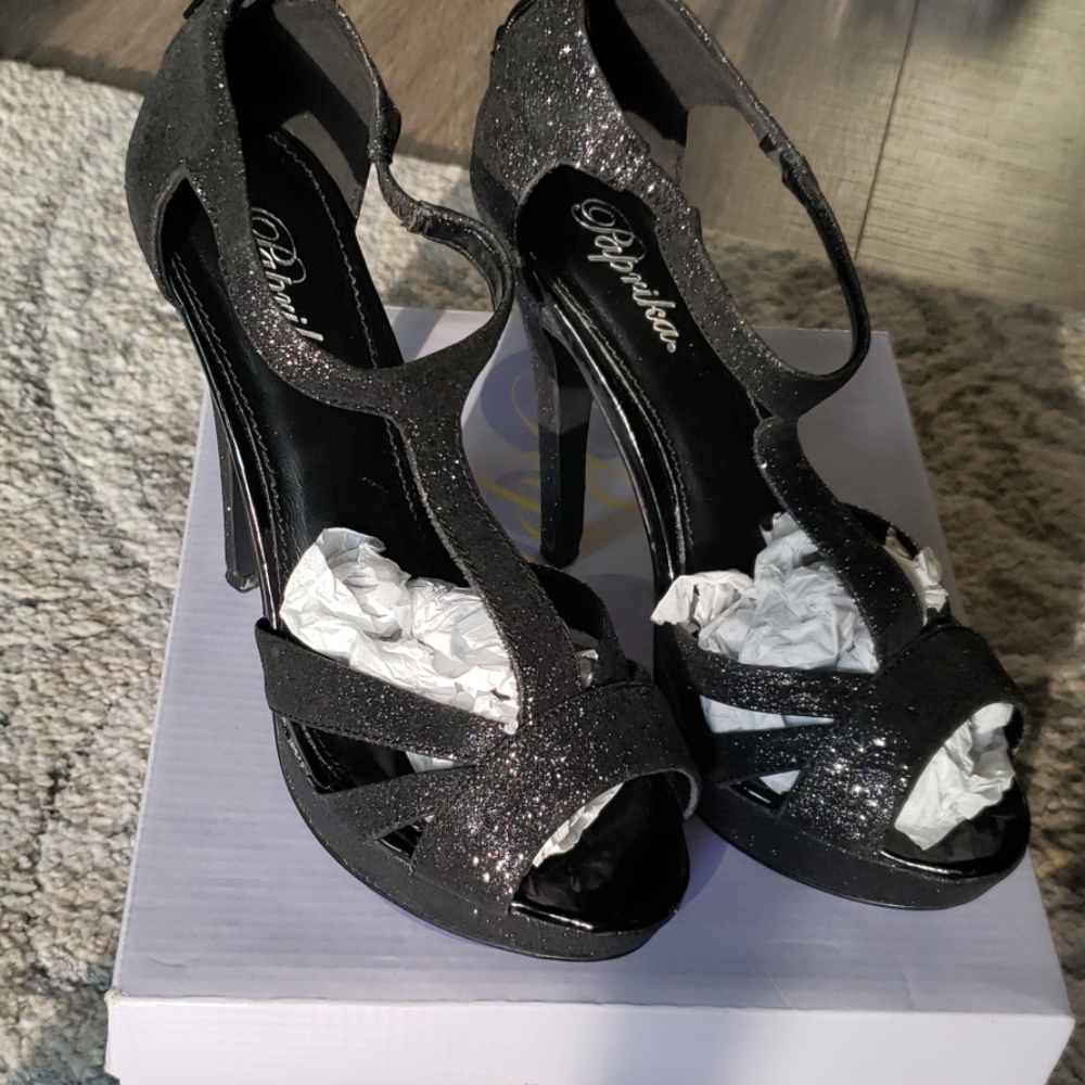 Black Glitter heels